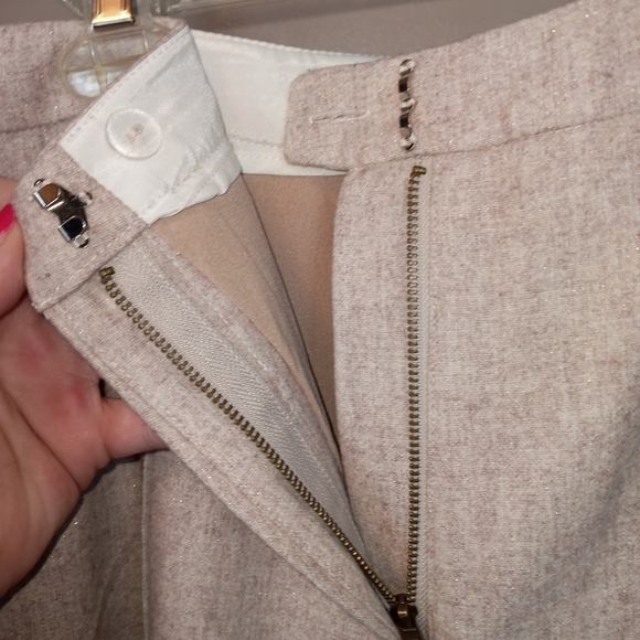 Elevenses Anthropologie Wool Blend Wide Leg Shimmer Tan Pants Size 10 - Picture 4 of 8